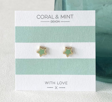 Mint enamel stars with gold plating Coral and Mint